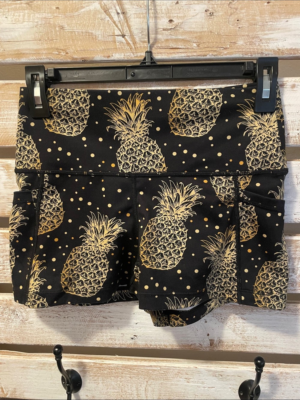Constantly Varied Gear (CVG), black moisture-wicking spandex with Pineapples XS